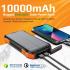 Promate Solar Power Bank, Portable 10000mAh Battery Charger with IP65 Water Resistant, 10W Qi Charger, 20W USB-C Power Delivery, QC 3.0 Port, 5V/2A USB Port and 300lm LED Light - Black